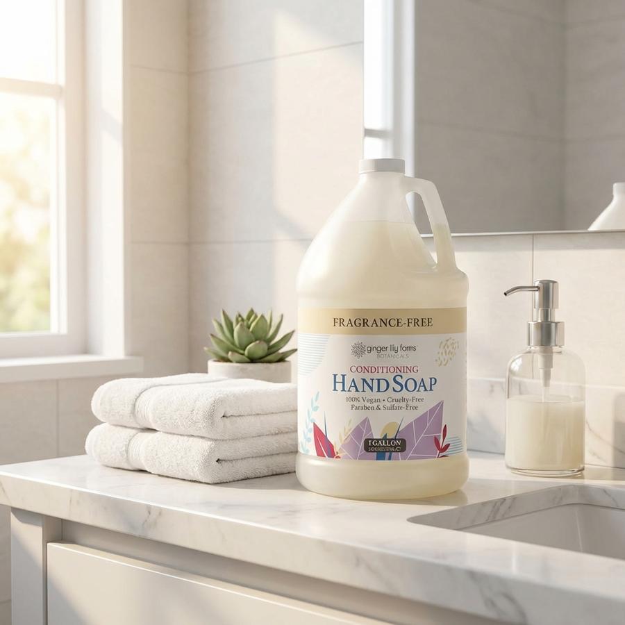 Botanicals Hand Soap on a marble bathroom counter